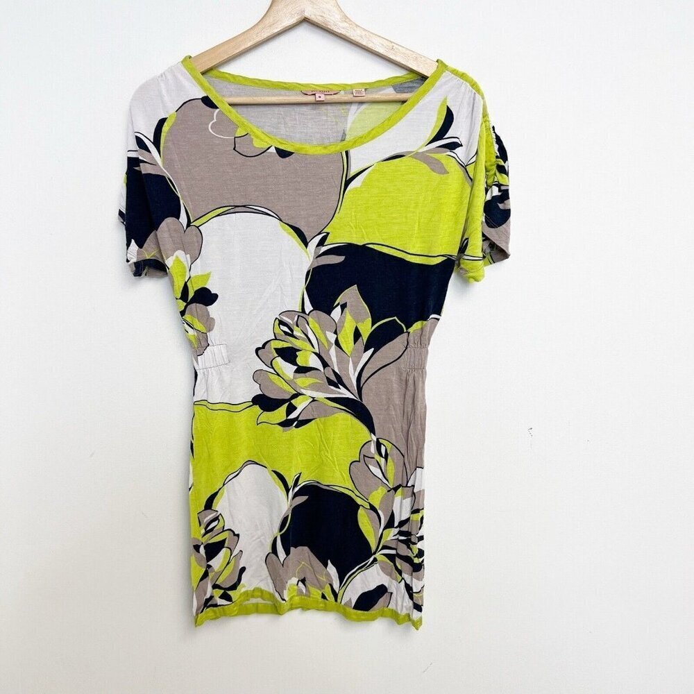 Ted Baker Green Floral Summer Tunic Mini Dress Silk Trim Long Top Sz 0 US Sz 2